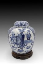 A Chinese Ginger Jar From the Early 19th Century in the Kangxi Period. Comes With a Wooden Stand. B