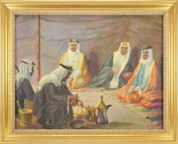 An Iraqi Painting with Frame Daniel Kassab (Iraqi, 1913-2000 The Bedouins oil on canvas, framed sign