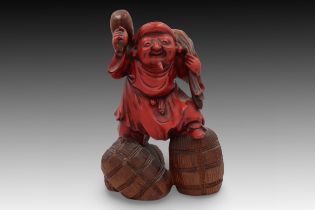 A Japanese God of Good Fortune from the Late 19th Century (1960s) Possibly made of Wood or Hard Resi