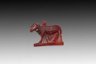 An Ancient Egyptian Agate Carnelian Amulet of a Ram Height: Approximately 2.7cm Length: Approximate