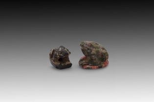 2 Ancient Egyptian Amulets- One Granite Frog, One Blackstone Frog Height of Granite Frog: Approxim