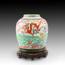 A Chinese Colourful Dragon Ginger Jar from the 19th Century depicting a Bull and Floral Design with