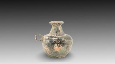 An Ancient Sasanian Bronze Small Jug with Cut Neck Design Height: Approximately 13.5cm