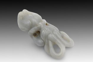 A Chinese Hongshan Culture Hetian Jade Sun God Statue. Height: Approximately 3.8cm Length: Approxim