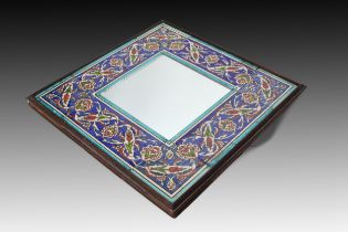 An Ottoman Floral Mirror from the 20th Century Set within a Wooden Frame Height: Approximately 43.5