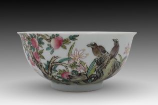 A Chinese Enamel Porcelain Bowl with a Beautiful Floral Design Both on the Inside and Outside Diame