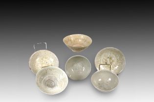 A Lot of 6 Chinese Ceramic Bowls from the Song Dynasty Period in the 13th Century Diameters rangin