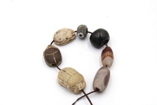 A Lot of 3 Egyptian Sassanian Scarab 2 Agate Beads 1 Glass Bead