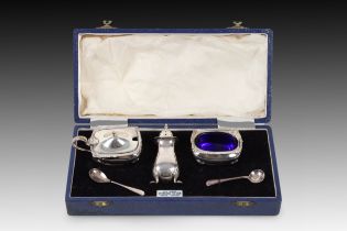 A Birmingham Sterling Silver Condiment Set marked in 1982