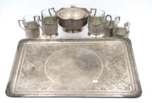An Islamic Persian Silver Tea set from the 19th Century Weight: 1266g Tray size: Width: Approximat