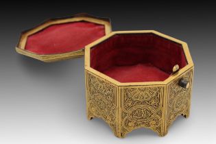 An Islamic Beautiful Toledo Metalwork- Golden inlay; This Jewellery Box is Richly Covered with Golde