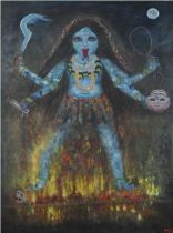 "Kali Maa" by Mansi Dovhal: This stunning artwork, measuring 36" x 48", is a captivating oil paintin