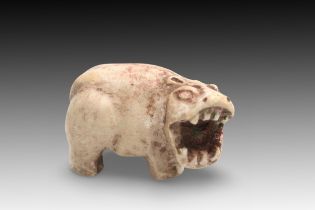 An Egyptian Rare and Exquisite White Faience Hippo Figurine. Length: Approximately 5cm