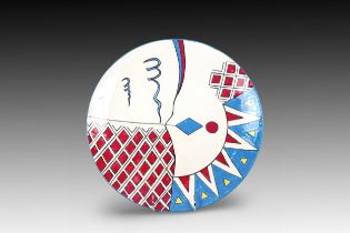 An Islamic-style Arabic plate with bright colours. Abbasi design. Iraqi Artist: Ahmad Khalil Diam