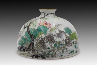 A Chinese Porcelain Hand Painted Ink Pot Height: Approximately 8.6cm Length: Approximately 12.8cm