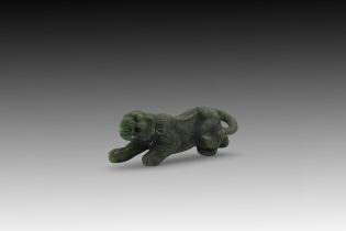 A Chinese Spinach Jade Carving of a Feng Shui Tiger Height: Approximately 2.7cm Length: Approximate