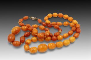 2 Butterscotch Amber Bead Necklaces. Length: Approximately 43.5cm and 45.5cm(with Metal Clasp. Wei