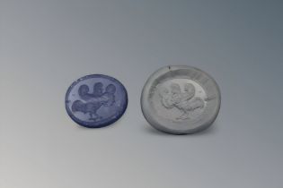 An Eastern Greek Blue Chalcedony Scaraboid from the 3rd Century or Earlier. Engraved with Siren in P