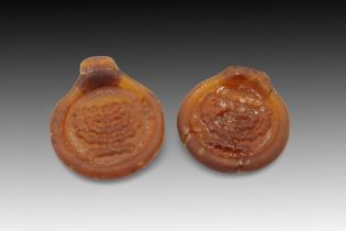 A Pair of Jewish Antiquity Glass with Menorah Sign Diameter 1: Approximately 3.2cm Diameter 2: Appr