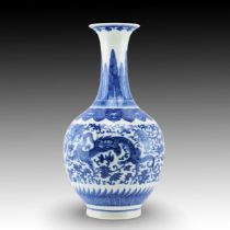 A Chinese Dragon Vase from the 20th Century with a Qianlong Mark and Exquisite Hand Painted Blue & W