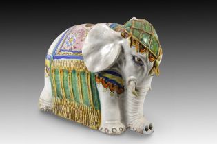 A Chinese Elephant made for the Indian Market in the Qing Period. Possibly used for a lamp due to t