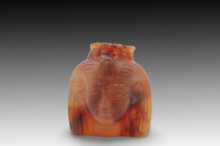 An Egyptian Agate Carnelian Head of Goddess Hathor from the Ptolemaic Period Style Circa 300 BC, rep