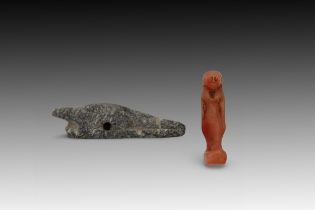 2 Ancient Egyptian Amulets - one Carnelian, one Blackstone Height of Carnelian: Approximately 2.5c