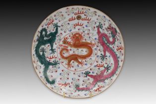 A Chinese Enamel Porcelain Handmade Gilded Plate with Exquisite Dragon Pattern Diameter: Approximat