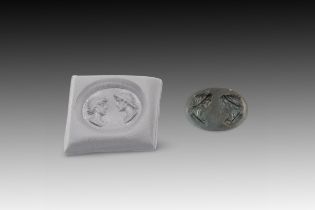 An Early Roman Green Jasper Intaglio of the Busts of Dioscuri from the 1st Century B.C - 1st Century