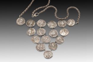 A Roman Silver Coin Necklace consisting of 16 Silver Roman Denarius from Circa mid-2nd Century A.D
