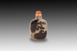 A Chinese Agate Snuff Bottle Depicting a Horse and Tree Height: Approximately 7.5cm Length: Approxi