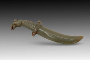 A Chinese Jade Dagger Height: Approximately 4cm Length: Approximately 16cm