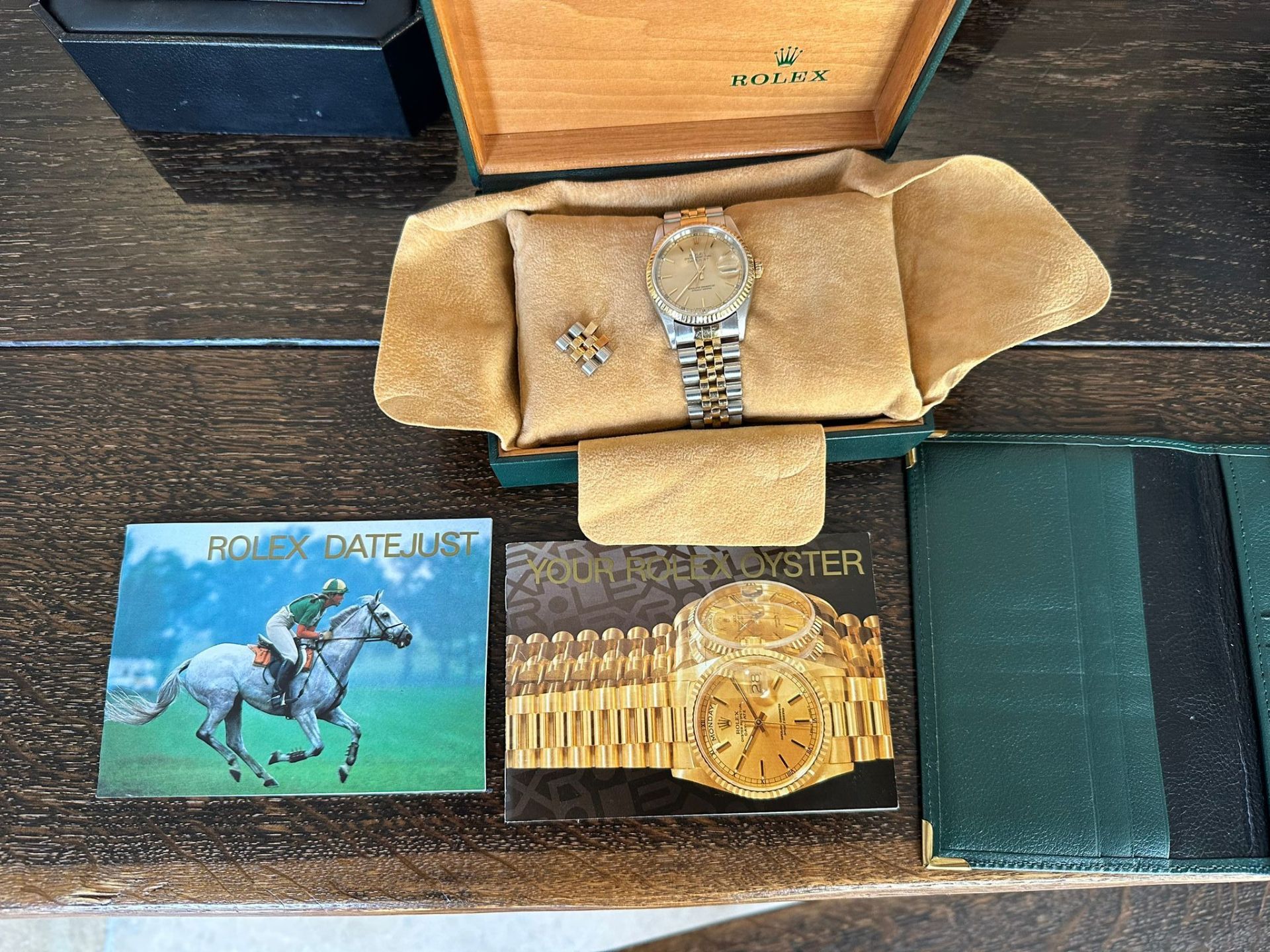 Rolex Datejust 36mm (1998). Bi metal Jubilee bracelet. All paperwork with Wallet, Card holder