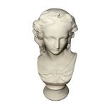 A Copeland parian bust ‘Miranda’ raised on a socle, after W C Marshall R A Sculpt, inscribed to