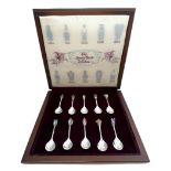A cased set of ten silver and enamelled The Queen`s Beasts Collection including spoons for Lion of
