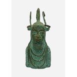 An African mid 20th Century bronze Oba (King) head sculpture, green patina all over. Height 19.5cm.