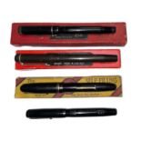 Mabie Todd Fountain pens (4), boxed Swan Leverless, boxed Swan self-filling (2, one in Blackbird