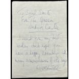 A handwritten note sent by HM Queen Elizabeth II to Sybil Smith. The note is one-sided and is