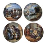 A range of four Prattware pot lids to include "Hide and Seek", "Uncle Toby", "The Chin-Chew River"