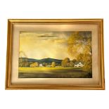 Paul Hardy (20th Century School) – framed watercolour landscape of a farmhouse, farm & trees. Signed