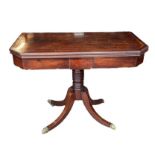 Early 19th Century mahogany cross-banded card table on central column with 4 splayed legs. Width