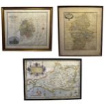 Selection of three old maps, to include; map of Staffordhire sold by Abel Swale Awnsham & John