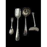 Some sterling silver items including an art deco 1920 spoon by Daniel & Arter, an Edwardian tea
