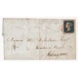 Great Britain. 1840 1d black 24/10/1840 entire Greenock to Glasgow, three margin with red MC (