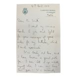 Handwritten letter written by Princess Elizabeth (later HM Queen Elizabeth II) and sent from Malta