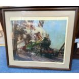 Terence Cuneo. Flying Scotsman framed print, limited edition signed by artist and counter signed