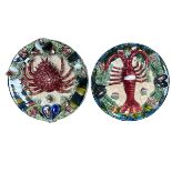 Two Majolica dishes - a crab and a lobster.