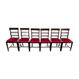 A set of 6 George III style mahogany and line inlaid chairs, circa 1910, each with overlapping