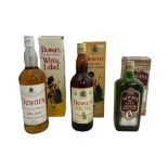 Dewar's Scotch Whisky range of 3 boxed bottles with "White Label", "De Luxe Ancestor" and 12 Year