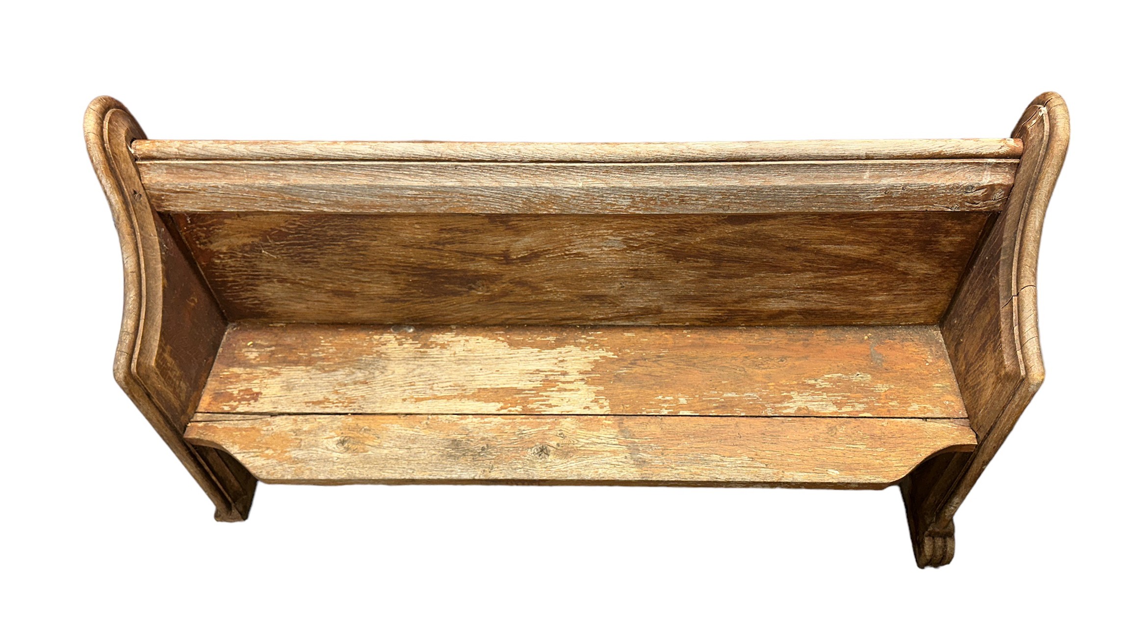 A church oak pew, width 144cm, depth 46cm, height 88cm, weathered from being outdoors, some - Image 2 of 2